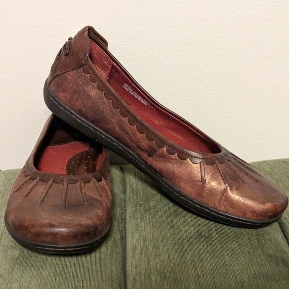Born Scotti Metallic Brown Genuine Leather Slip On Boho Ballet Flats - Picture 2 of 12